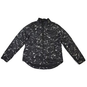 The North Face Womens Puffer Light Weight Jacket Black Marble Print Size M